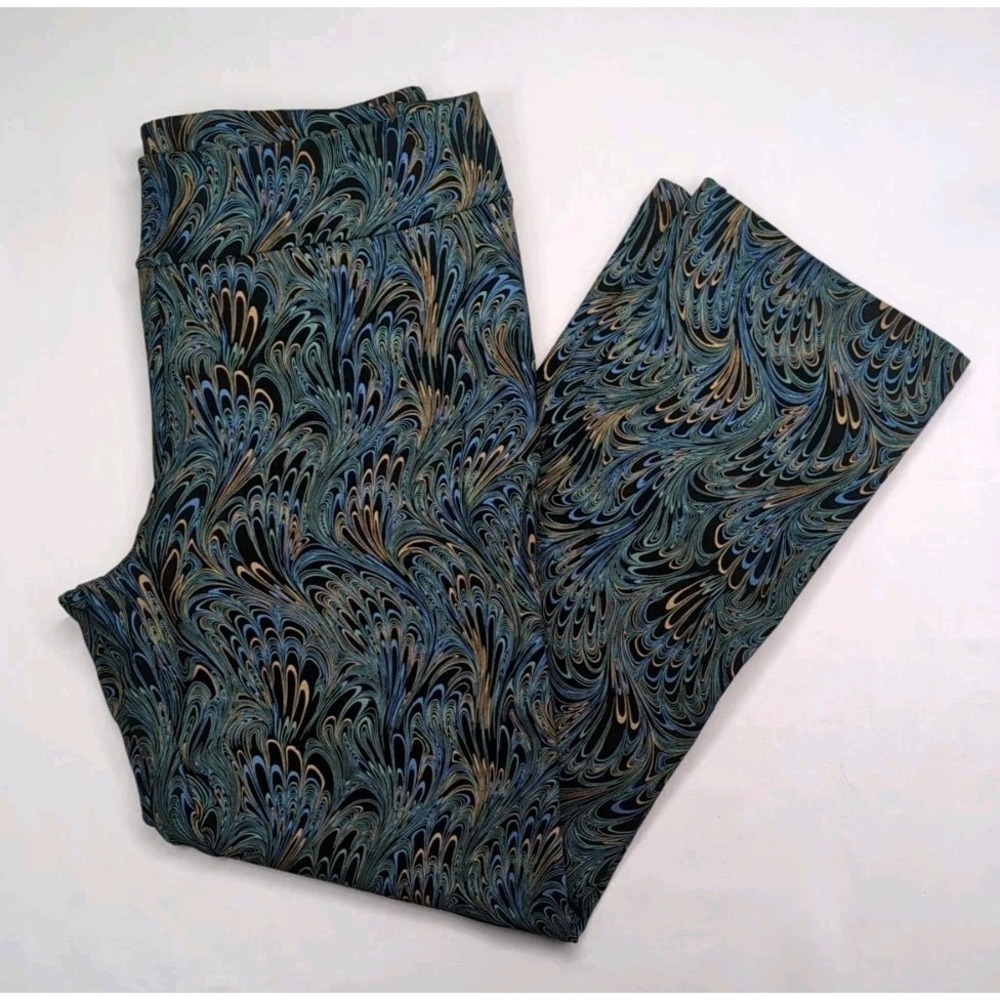 Soft Surroundings Womens XL Pants  Black Peacock Marble Print Ponte Knit Stretch